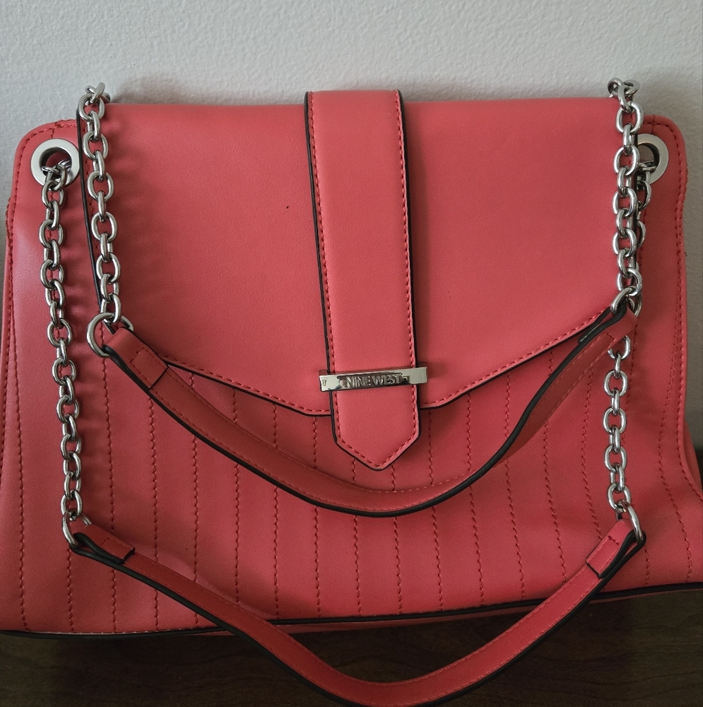 Nine West Pink Quilted Shoulder Bag with Chain Strap